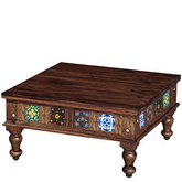 Moroccan Mosaic Lewiston Wooden Coffee Table Walnut
